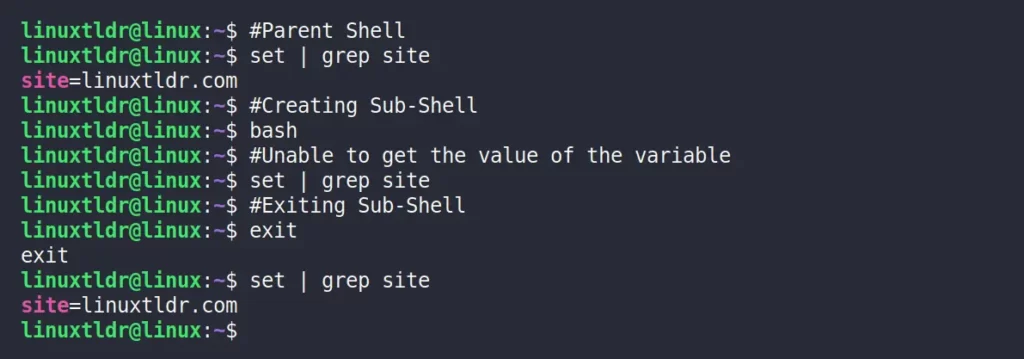 Accessing a local variable within the subshell