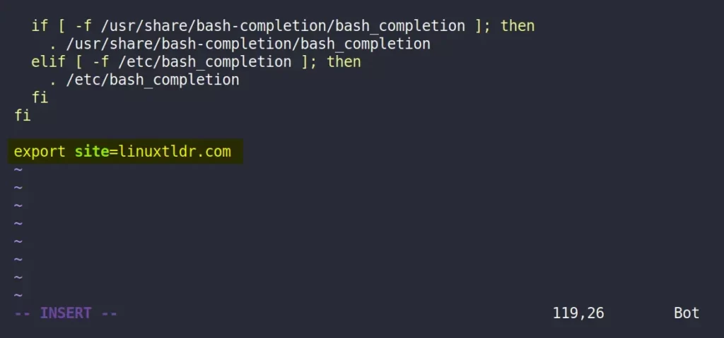 Adding an environment variable inside the bash configuration file