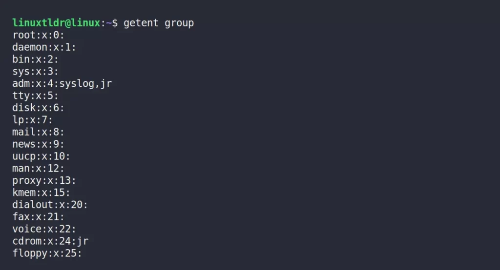 Checking all group using the getent command
