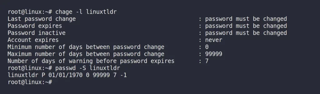 Checking the user password status information