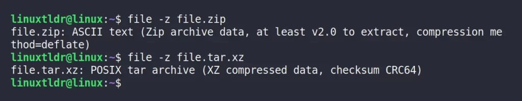 Determine the file property inside the compressed file