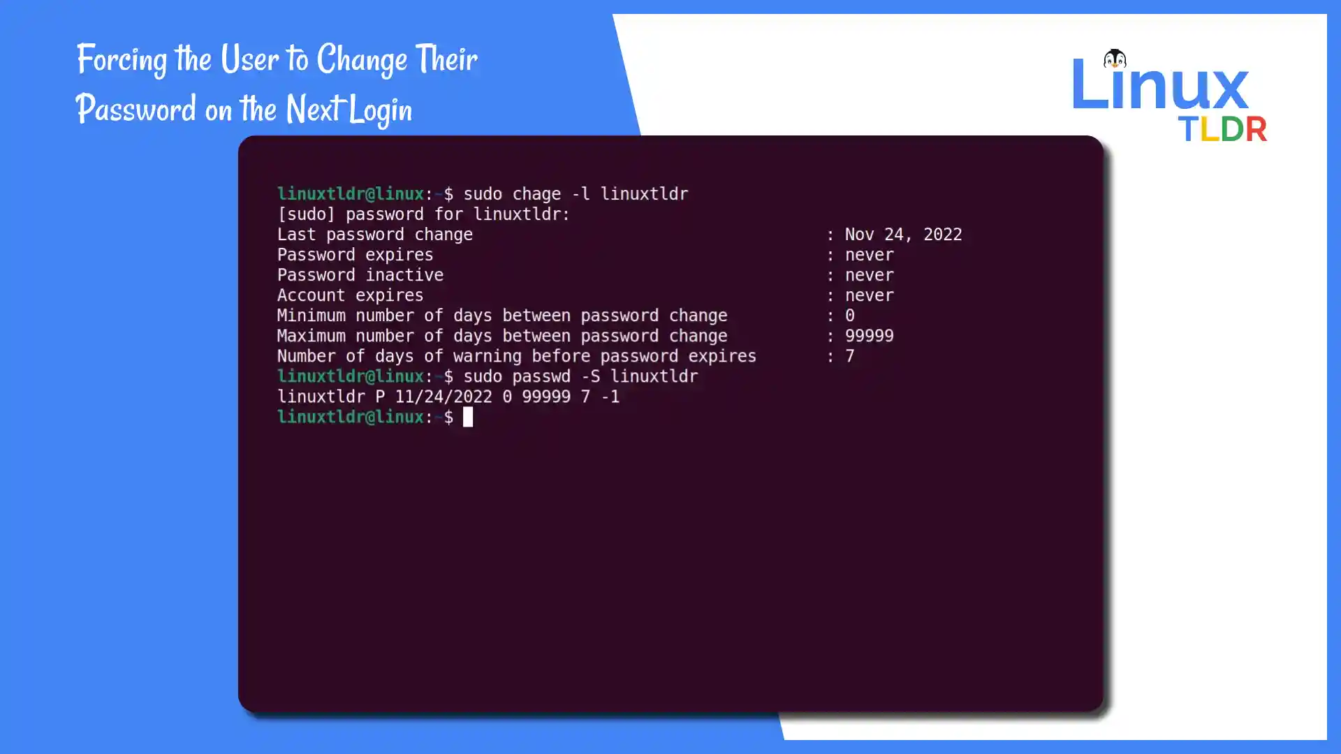 How to Force User to Change Their Password on Next Login in Linux