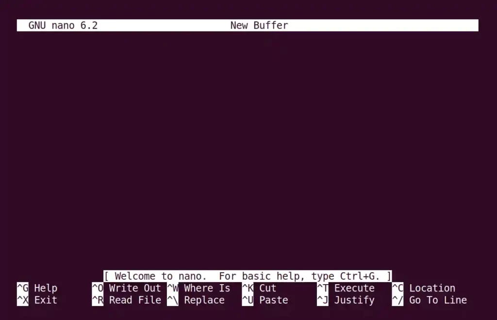 GNU nano editor in Linux