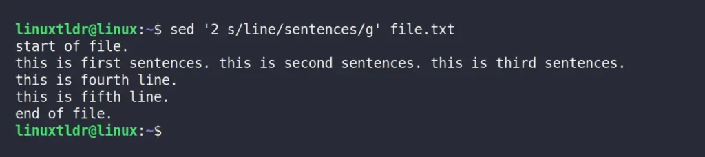 Replacing all the "line" strings with "sentences" on the second line