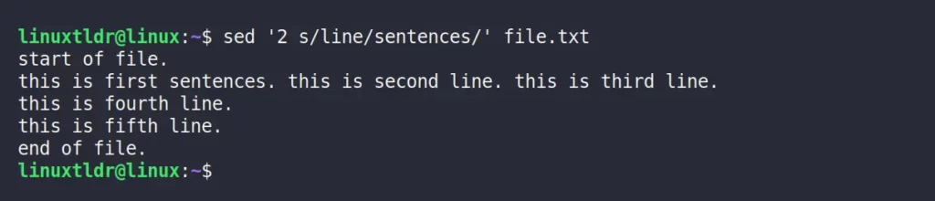 Replacing the "line" string with "sentences" on the second line