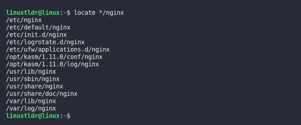 Searching absolute path of nginx using locate command