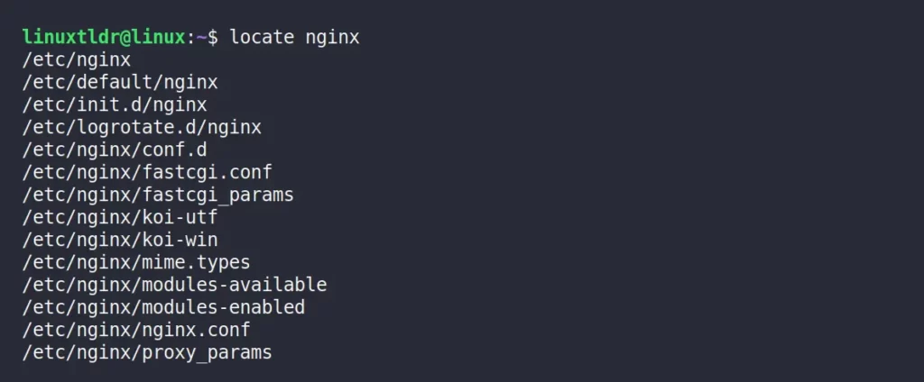 searching files related to nginx using locate command