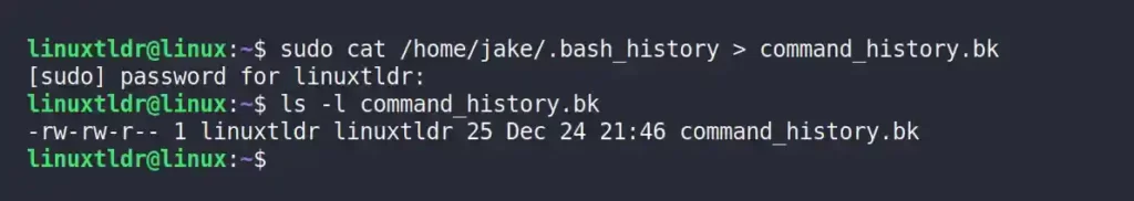 Taking the backup of another user history record