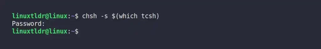 Changing the default shell to tcsh