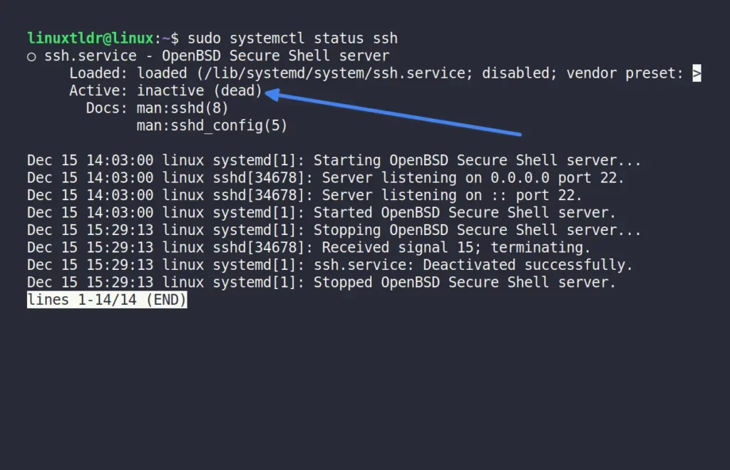Checking the status of OpenSSH-Server