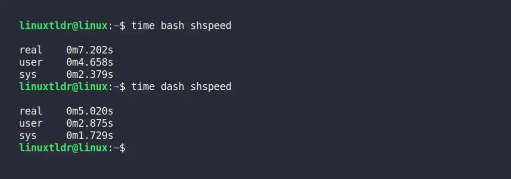 Comparing the speed of Bash and Dash