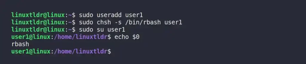 Creating a new user with the rbash shell