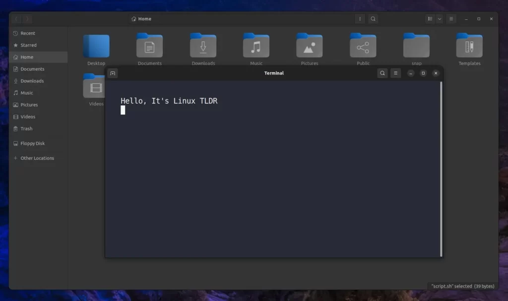 Shell script terminal window