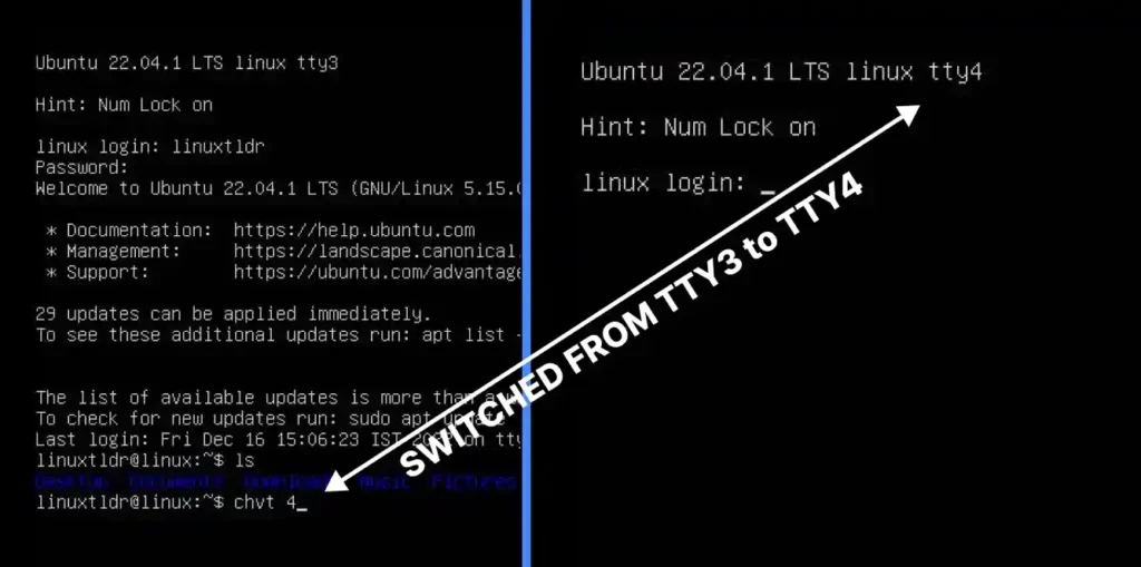 Switching from TTY3 to TTY4