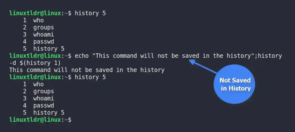 Checking if the command is not saved in the history