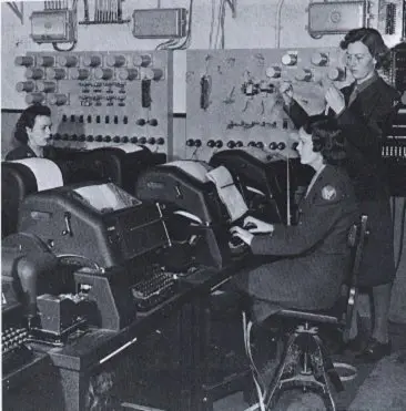 Teletype teleprinters in use in England during World War II