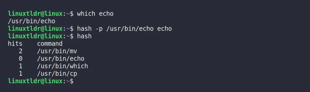 Adding the built-in command to the hash list