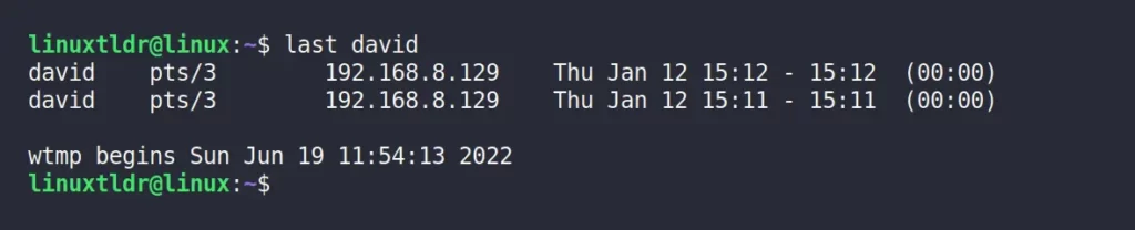 Checking a specific user login history