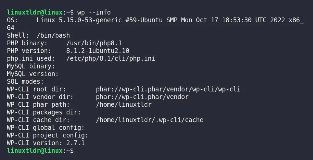 Checking the WP-CLI tool info