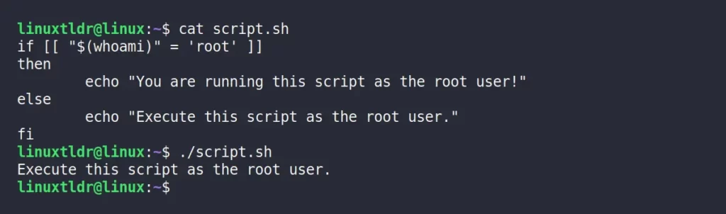 Checking the username within the shell script