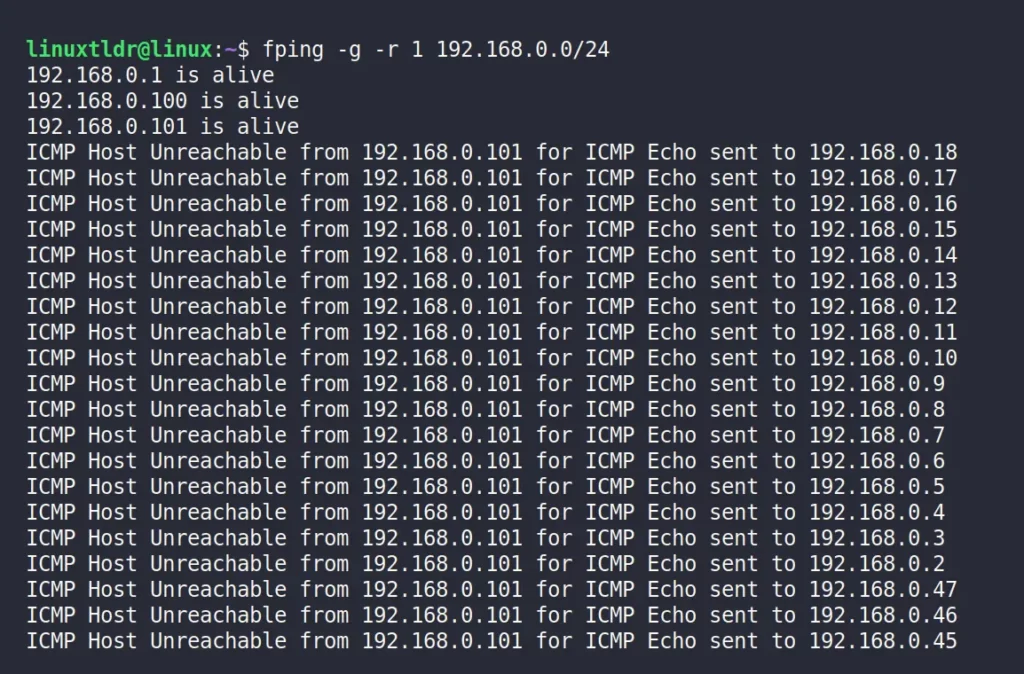 Pinging the complete network