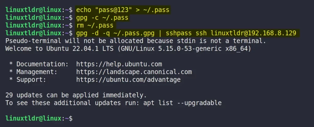 sshpass login using encrypted text file