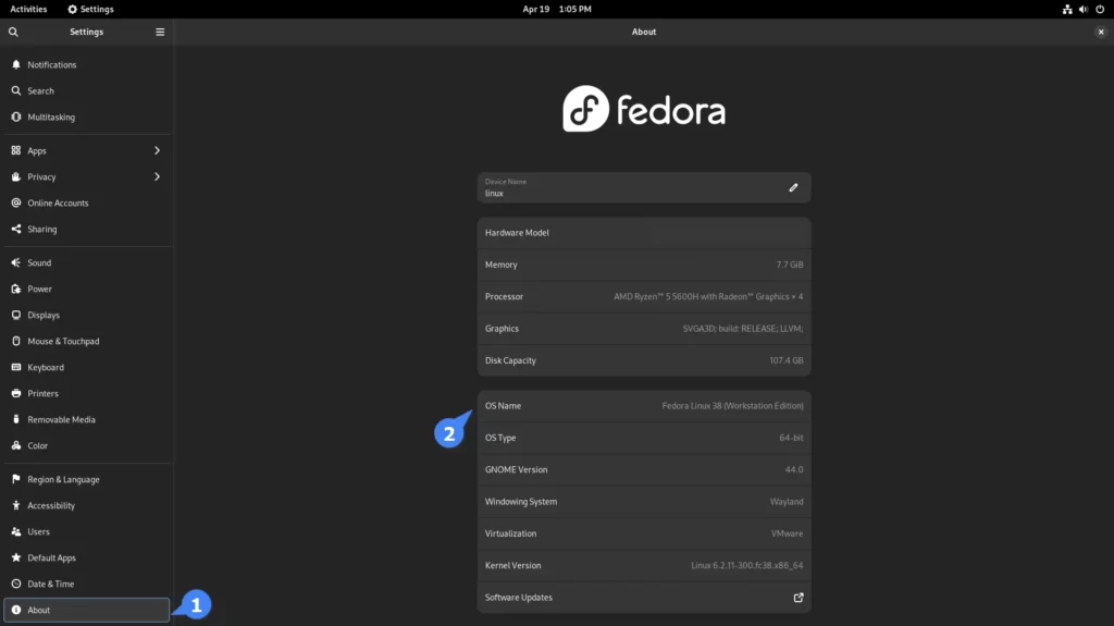Checking the Fedora version via the GUI