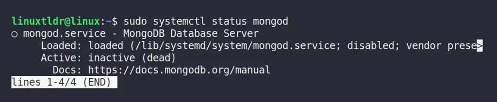 Checking the status of the MongoDB service
