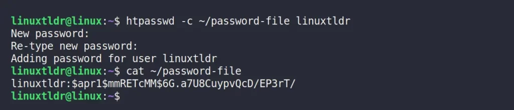 Creating a password file with a username and hashed password
