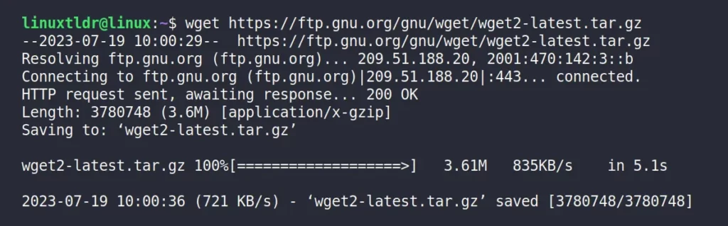Downloading files using the wget command