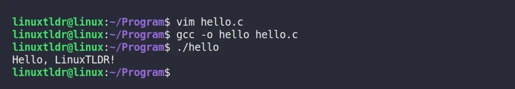 Running the "hello world" C program