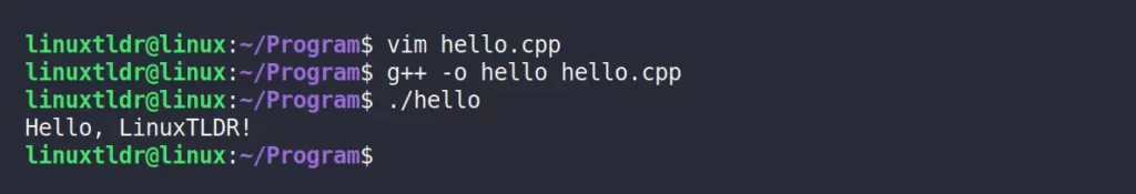 Running the "hello world" C++ program