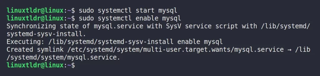 Starting and enabling the MySQL service