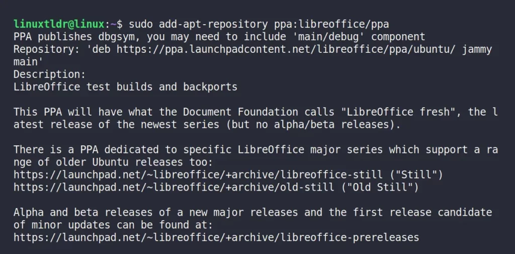 Adding the LibreOffice PPA