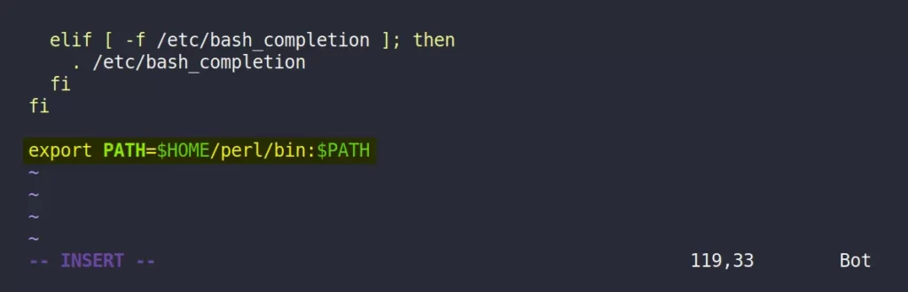 Adding the Perl directory to the shell configuration file
