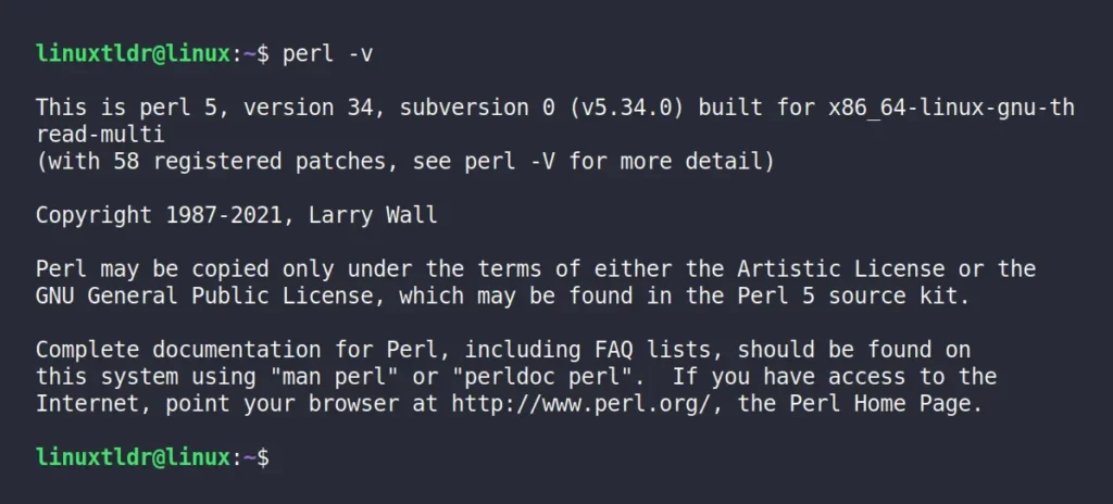 Checking the Perl version installed via the package manager