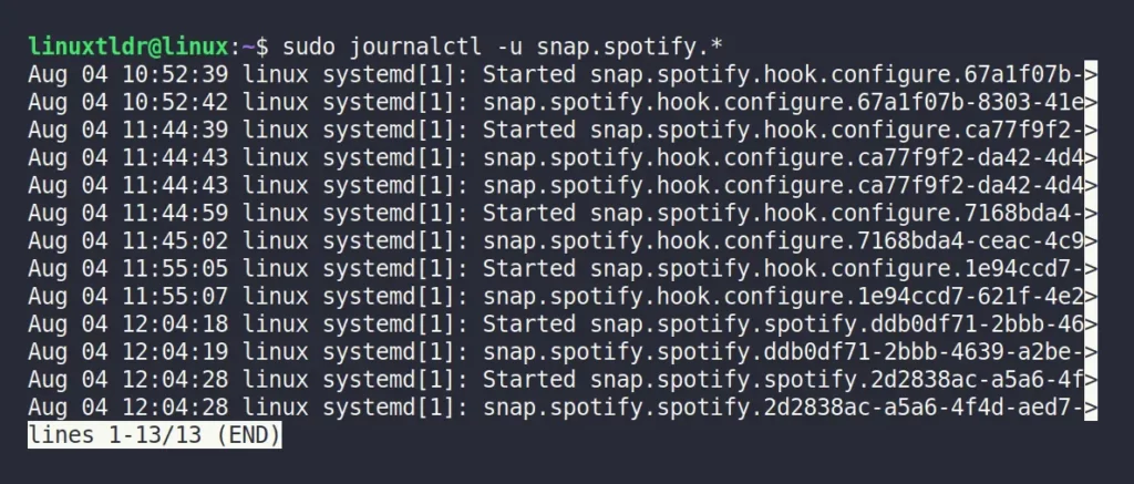 Checking the log of Snap