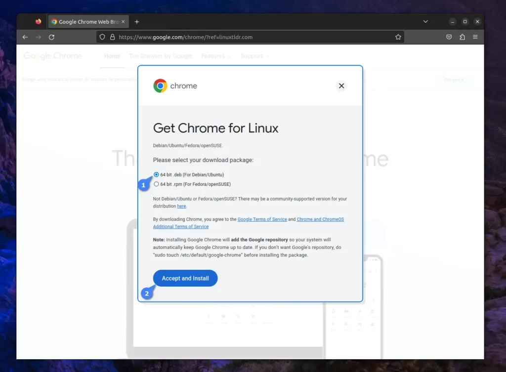 Downloading the Chrome Deb package