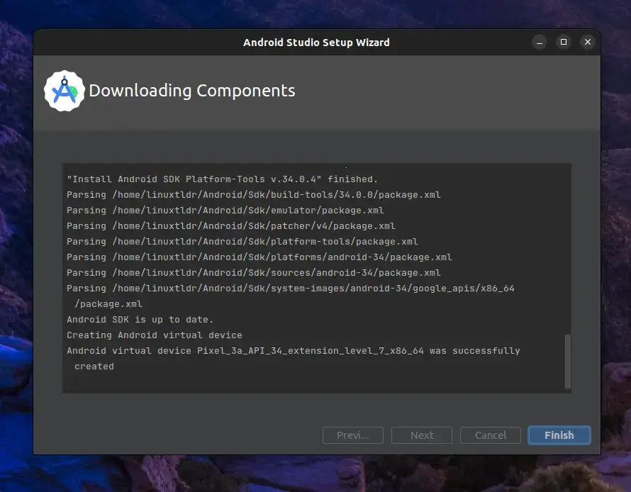 Finishing the Android Studio configuration
