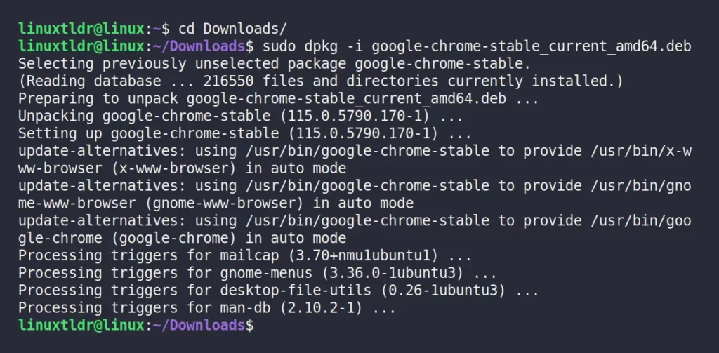 Installing the Google Chrome Deb Package