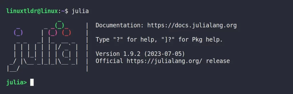Julia console is installed via a pre-compiled binary
