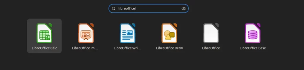 LibreOffice in the Application Menu