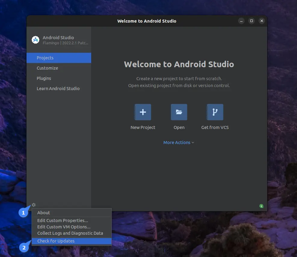 Updating Android Studio via Internal Feature