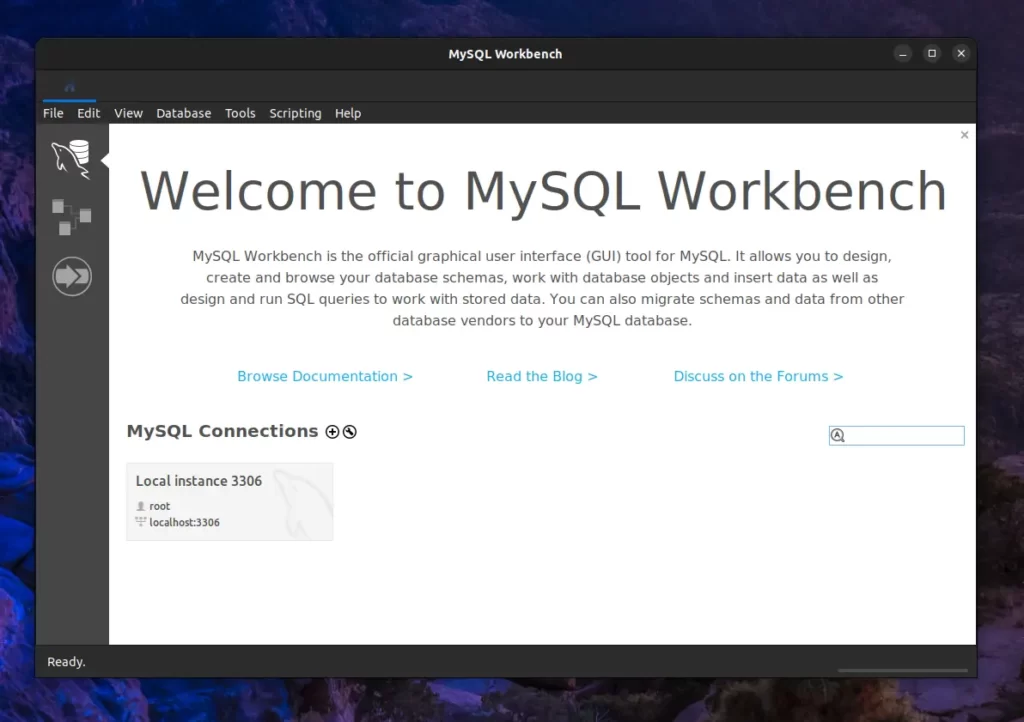 launching MySQL workbench