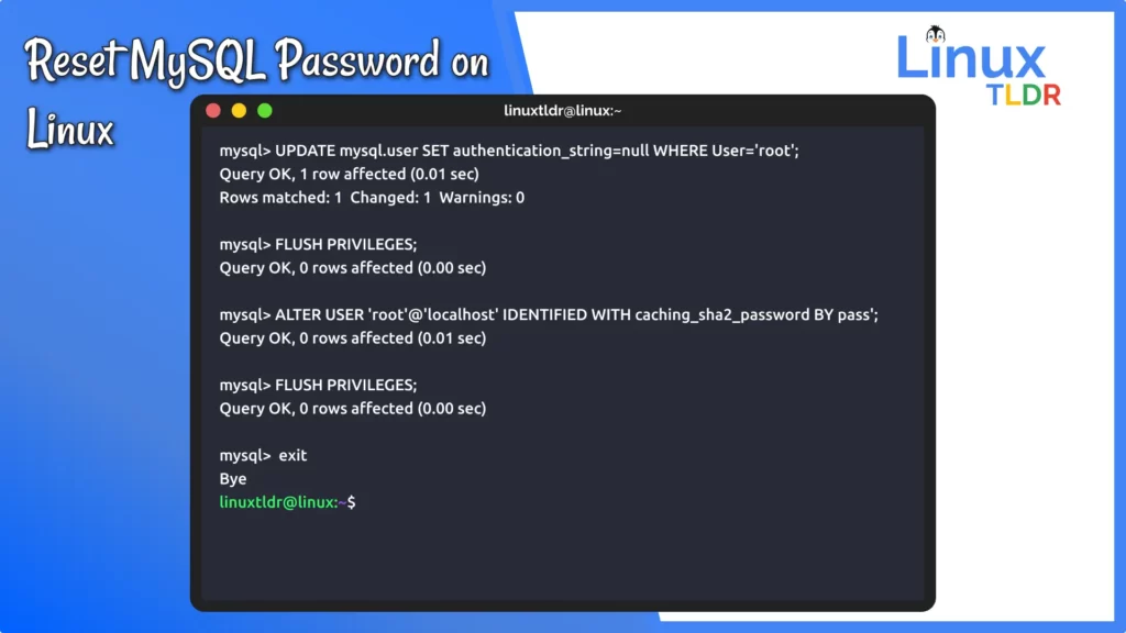 reset mysql password on linux