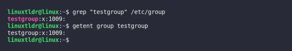 Checking the testgroup is added in /etc/group file