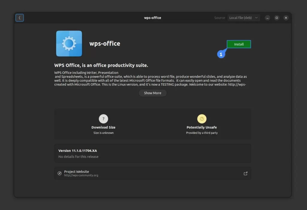 Installing WPS Office from software center