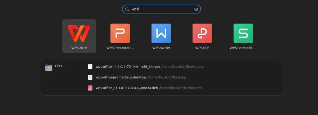 Locating WPS Office on linux
