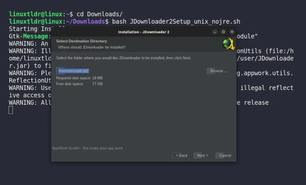 JDownloader download location change option