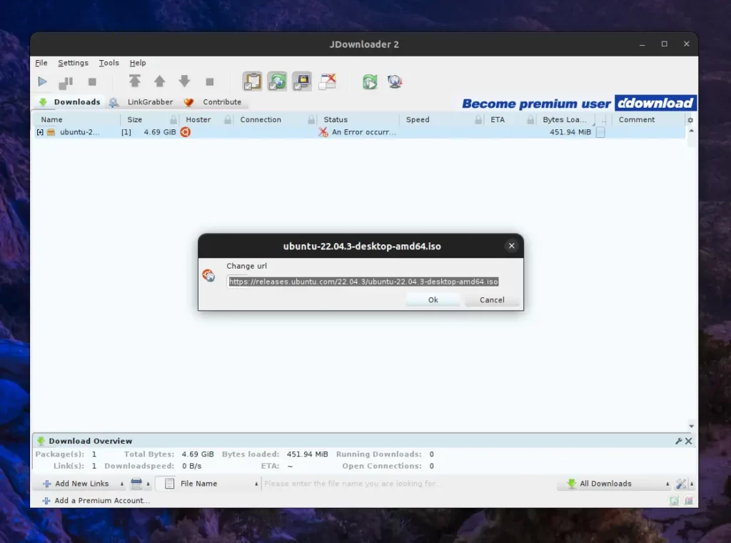 changing download URL in JDownloader